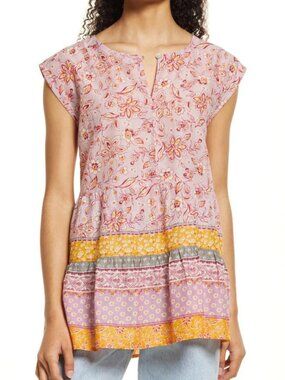 Jessa Border Print Cotton Top beachlunchlounge Size M NWT